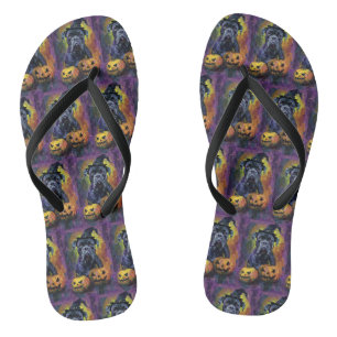 Spooky Bullmastiff Hund Halloween Hexe und Pumpkin Flip Flops