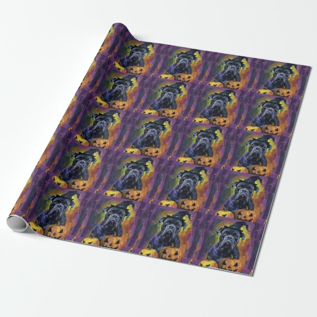 Spooky Bullmastiff Hund Halloween Hexe und Pumpkin Geschenkpapier (Ungerollt)