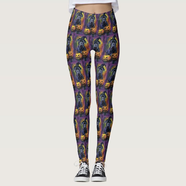 Spooky Bullmastiff Hund Halloween Hexe und Pumpkin Leggings (Vorderseite)