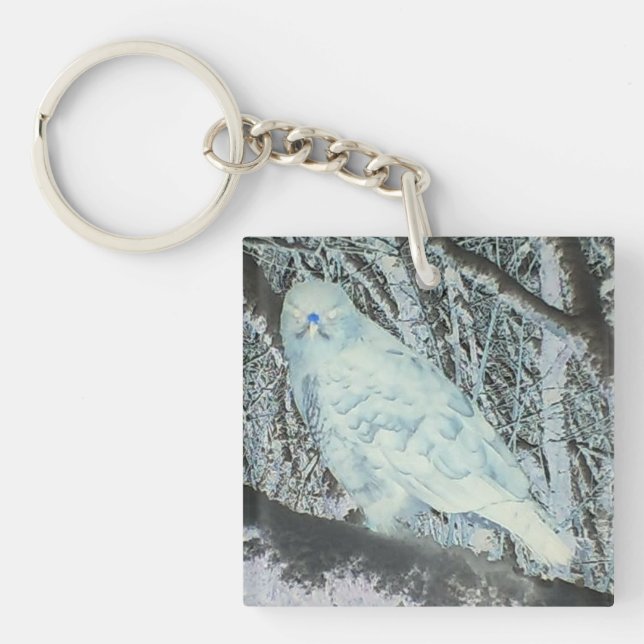 Spooky Buzzard auf Zweig Schlüsselanhänger (Vorderseite)