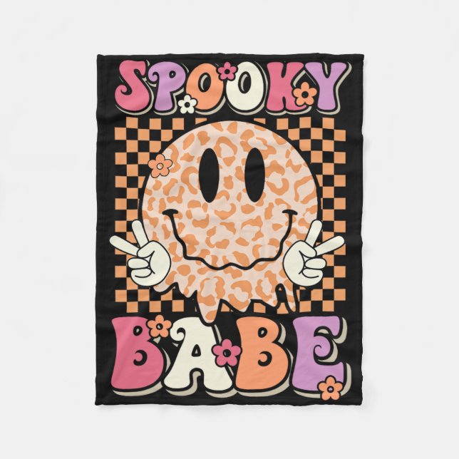 Spooky Bybe Groovy Halloween Leopard Smile Face Ch Fleecedecke (Vorderseite)