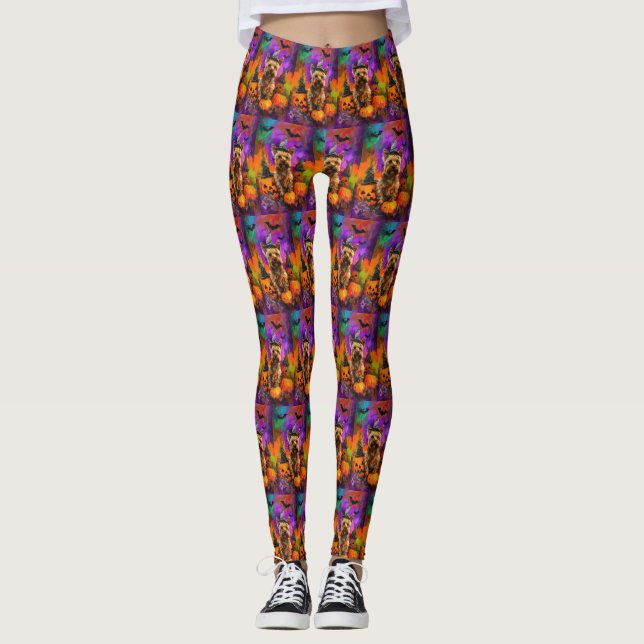 Spooky Cairn Terrier Dog Halloween Hexenkürbis Leggings (Vorderseite)