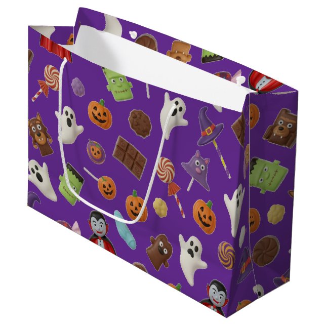 Spooky Candy Monsters Halloween Große Geschenktüte (Vorderseite Schrägansicht)