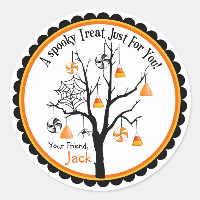 Spooky Candy Tree Halloween Favor Stickers (Vorderseite)