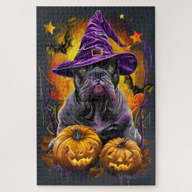 Spooky Cane Corso Hund Halloween Hexe und Pumpkin (Vertikal)