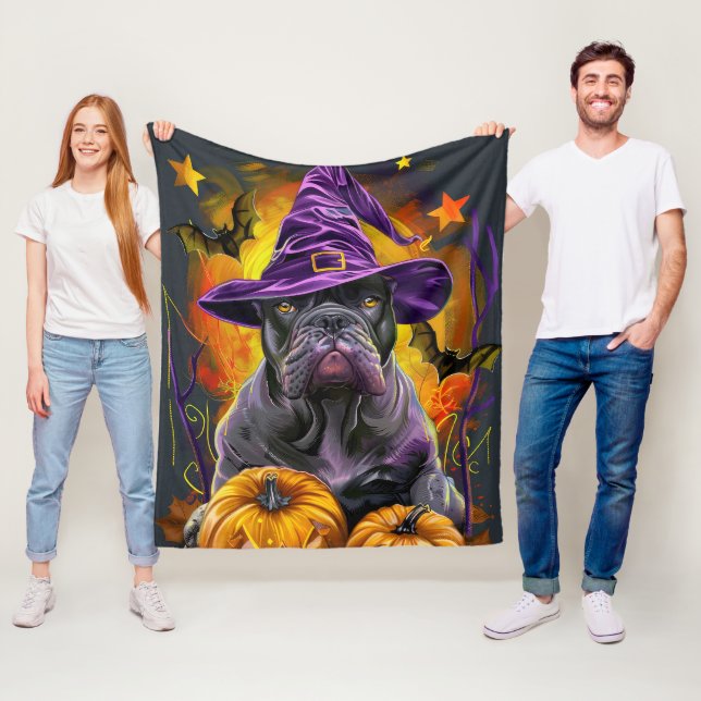 Spooky Cane Corso Hund Halloween Hexe und Pumpkin Fleecedecke (Beispiel)