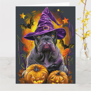 Spooky Cane Corso Hund Halloween Hexe und Pumpkin Karte