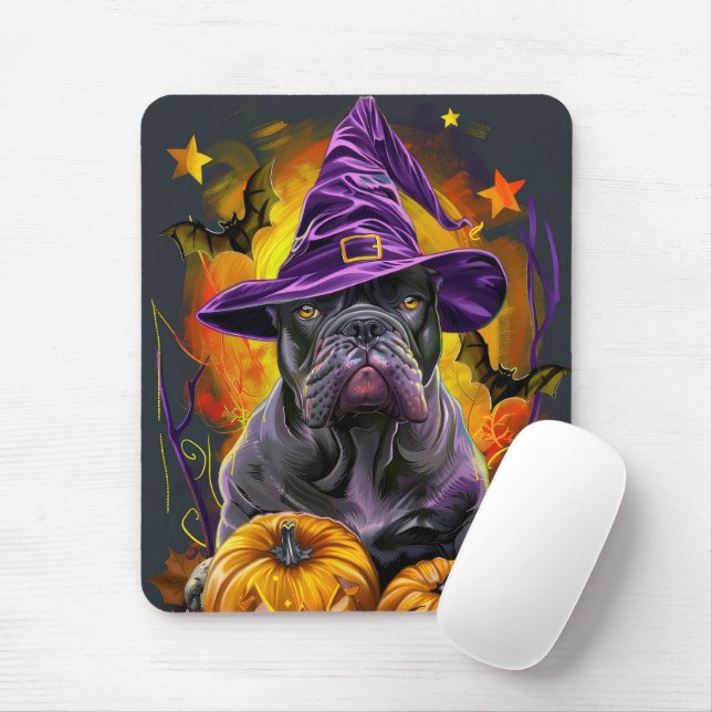 Spooky Cane Corso Hund Halloween Hexe und Pumpkin Mousepad (Mit Mouse)