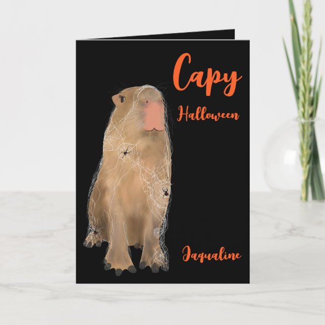 Spooky Capybara Pun Illustration Halloween Karte (Vorderseite)