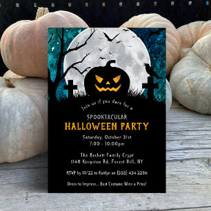 Spooky Carved Pumpkin Graveyard Halloween-Party Einladung