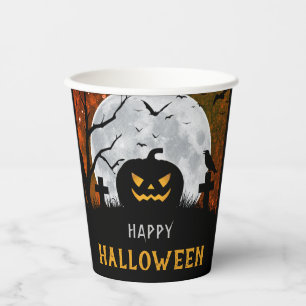 Spooky Carved Pumpkin Graveyard Halloween-Party Pappbecher