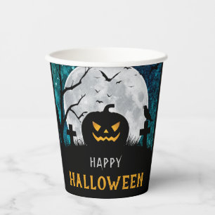 Spooky Carved Pumpkin Graveyard Halloween-Party Pappbecher
