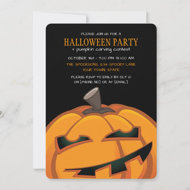 Spooky Carved Pumpkin Halloween-Party Einladungen (Vorderseite)