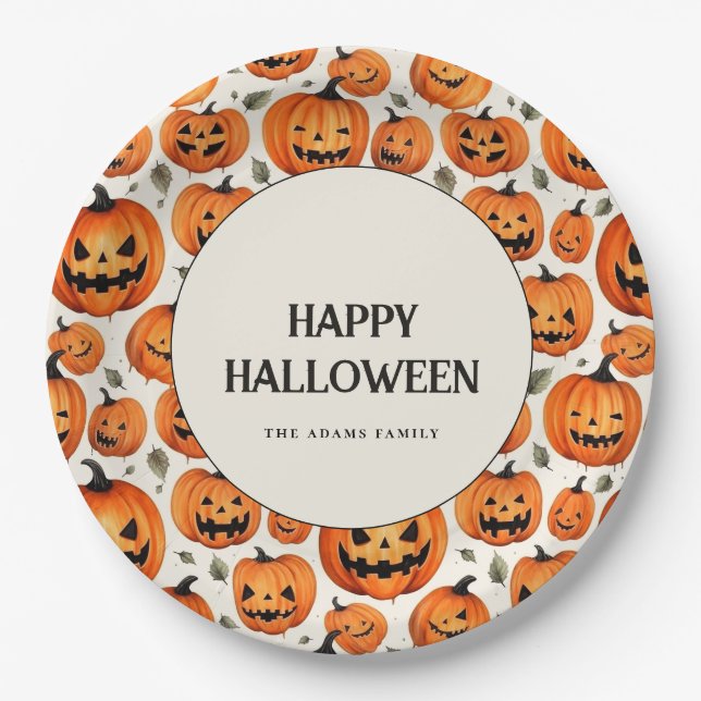 Spooky Carved Pumpkins & Herbstlaubs Halloween Pappteller (Vorderseite)
