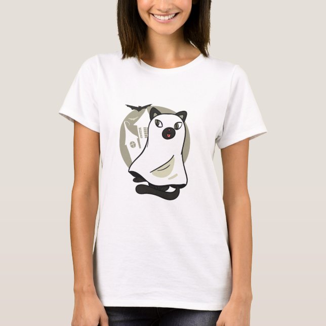Spooky Cat Ghost T-Shirt (Vorderseite)