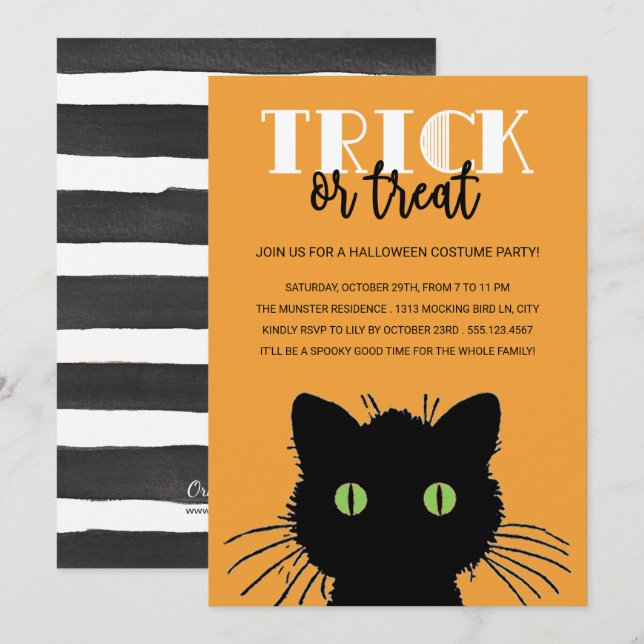 Spooky Cat Halloween-Party Einladung (Vorne/Hinten)