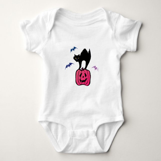Spooky Cat Halloween Pumpkin Pop Art Baby Strampler (Vorderseite)