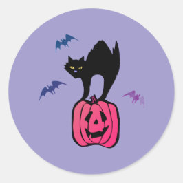 Spooky Cat Halloween Pumpkin Pop Art Runder Aufkleber