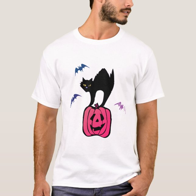 Spooky Cat Halloween Pumpkin Pop Art T-Shirt (Vorderseite)