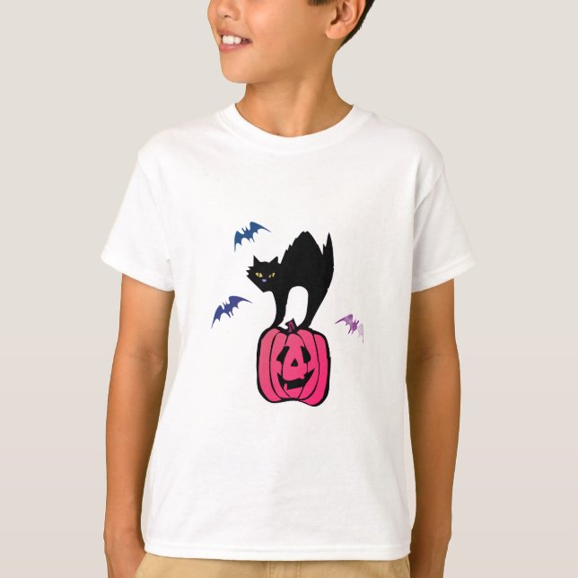 Spooky Cat Halloween Pumpkin Pop Art T-Shirt (Vorderseite)
