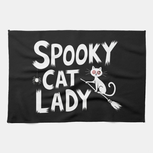 Spooky Cat Mama Spooky Cat Lady Halloween Cat Mama Geschirrtuch (Horizontal)