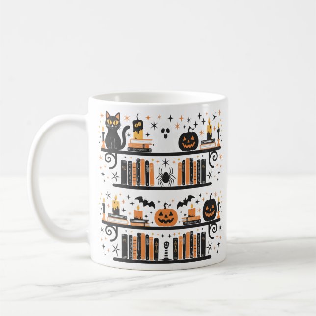 Spooky Cat Pumpkin Bat Spider Halloween-T-Shirt Kaffeetasse (Links)