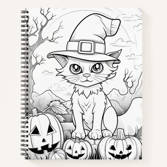 Spooky Cat & Pumpkins | Halloween Notizbuch (Vorderseite)