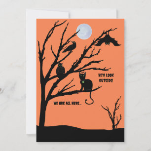 Spooky Cat-raven-owl-bat-night-moon Halloween-Kart Feiertagskarte