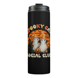 Spooky Cat Social Club Boo Ghost Rotzunge Schwarze Thermosbecher