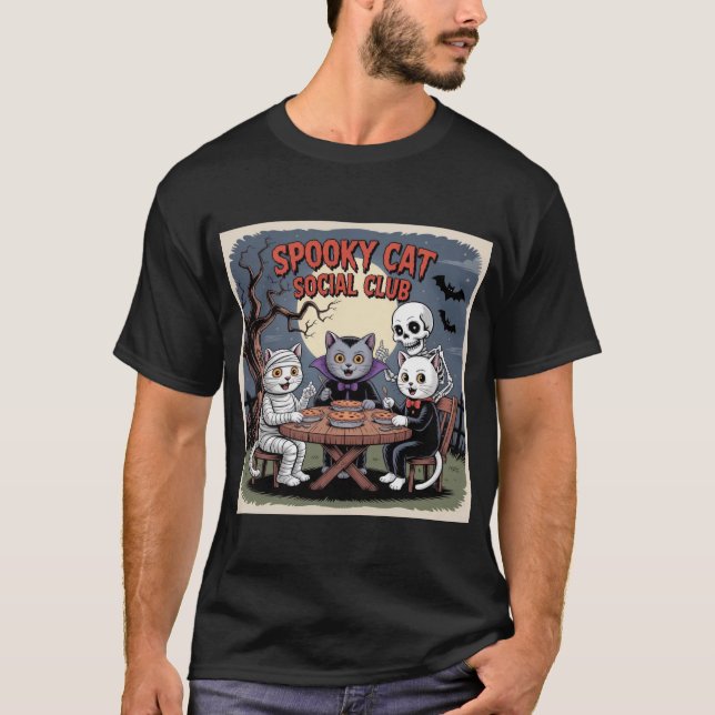 Spooky Cat Social Club: Halloween Pie Party T-Shirt (Vorderseite)