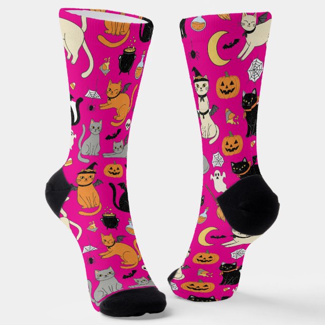 Spooky Cats Halloween Pattern Socken (Gewinkelt)
