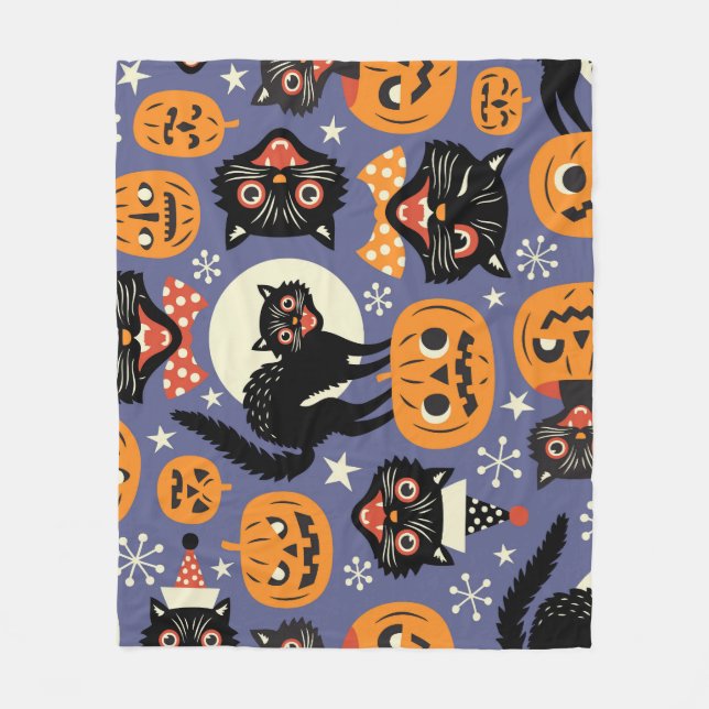 Spooky Cats Pumpkins Lila Muster Fleecedecke (Vorderseite)