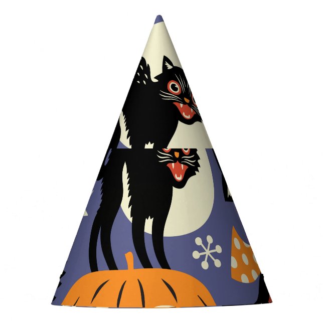 Spooky Cats Pumpkins Lila Muster Partyhütchen (Vorderseite)