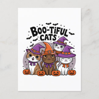Spooky Cats und Pumpkins Postkarte