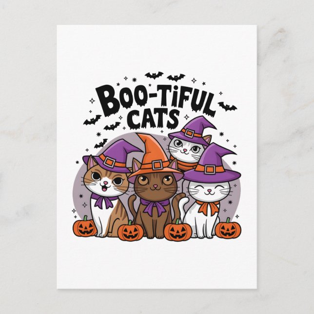 Spooky Cats und Pumpkins Postkarte (Vorderseite)