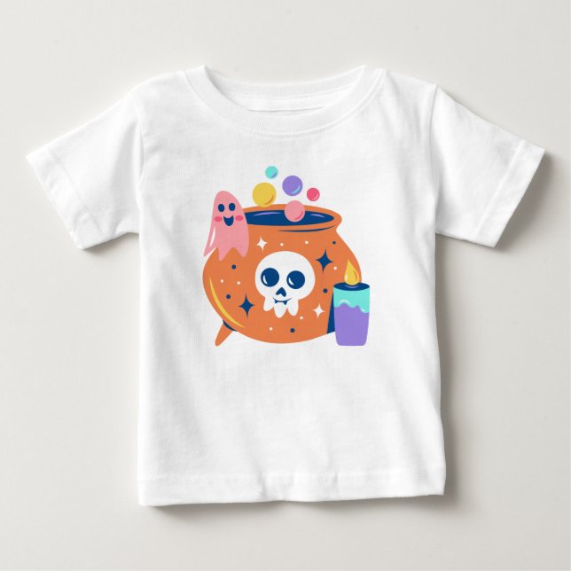 Spooky Cauldron Ghost Candle Halloween Art Design Baby T-shirt (Vorderseite)