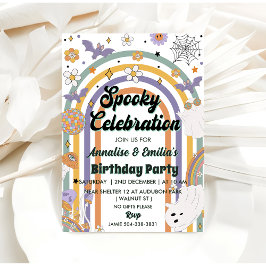 Spooky Celebration Groovy Rainbow Birthday Party Einladung