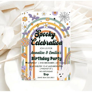 Spooky Celebration Groovy Rainbow Birthday Party Einladung