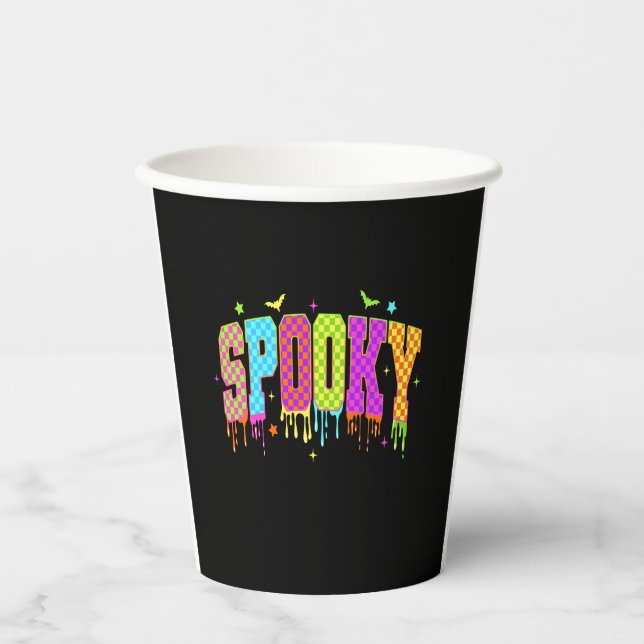 Spooky Checkered Halloween Pappbecher (Vorderseite)