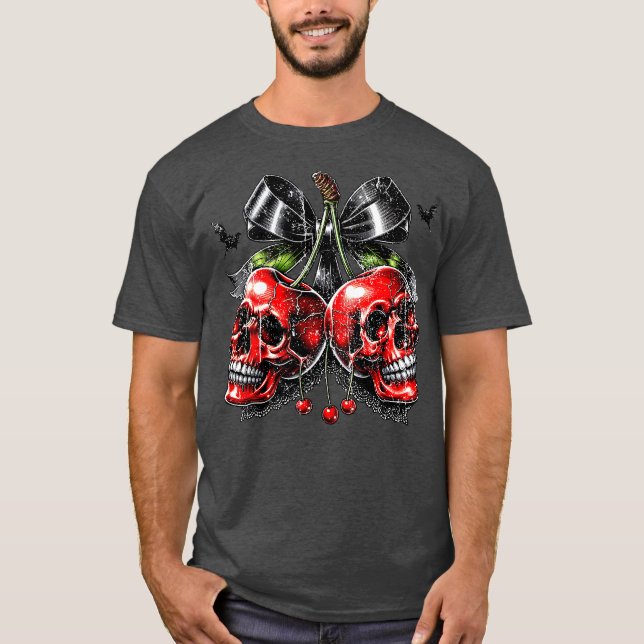 Spooky Cherry Halloween Bow T-Shirt (Vorderseite)