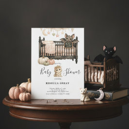 Spooky Chic Gothic Bat & Kitten Baby Girl Shower Einladung