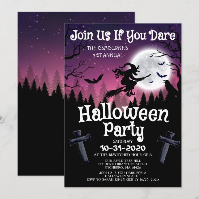 Spooky Chic Wicked HexenHalloween Kostüm Party Einladung (Vorne/Hinten)