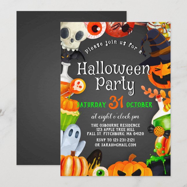Spooky Chic Wicked Hexenkürbis Pumpkin-Party Einladung (Vorne/Hinten)