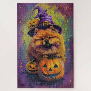 Spooky Chow Chow Hund Halloween Hexe und Pumpkin