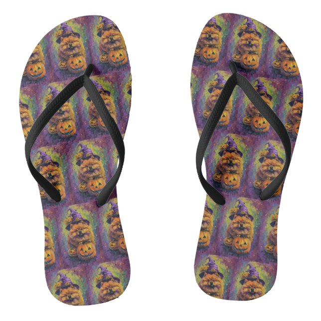 Spooky Chow Chow Hund Halloween Hexe und Pumpkin Flip Flops (Fußbett)
