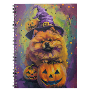 Spooky Chow Chow Hund Halloween Hexe und Pumpkin Notizblock