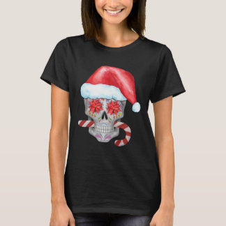 Spooky Christmas Skull Tragen Weihnachtsmannmütze T-Shirt