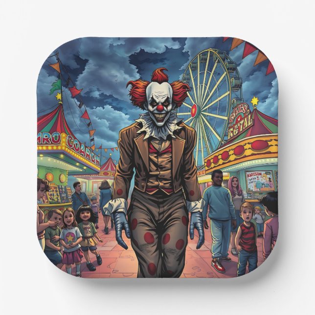 Spooky Clown im Stil des Karneval-Comic Pappteller (Vorderseite)