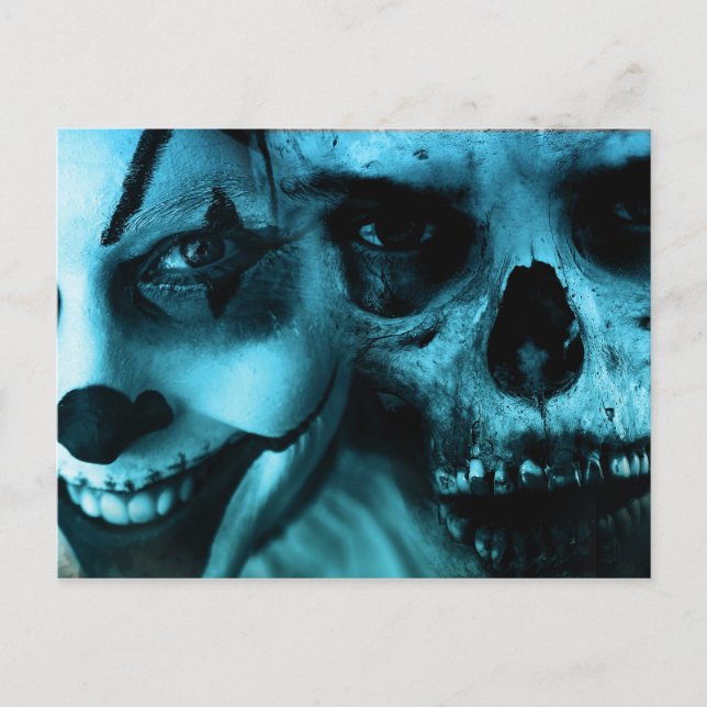 Spooky Clown und Skull Postkarte (Vorderseite)