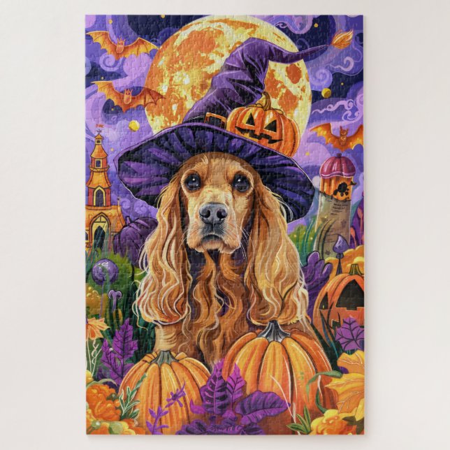 Spooky Cocker Spaniel Hund Halloween Hexenkürbis (Vertikal)